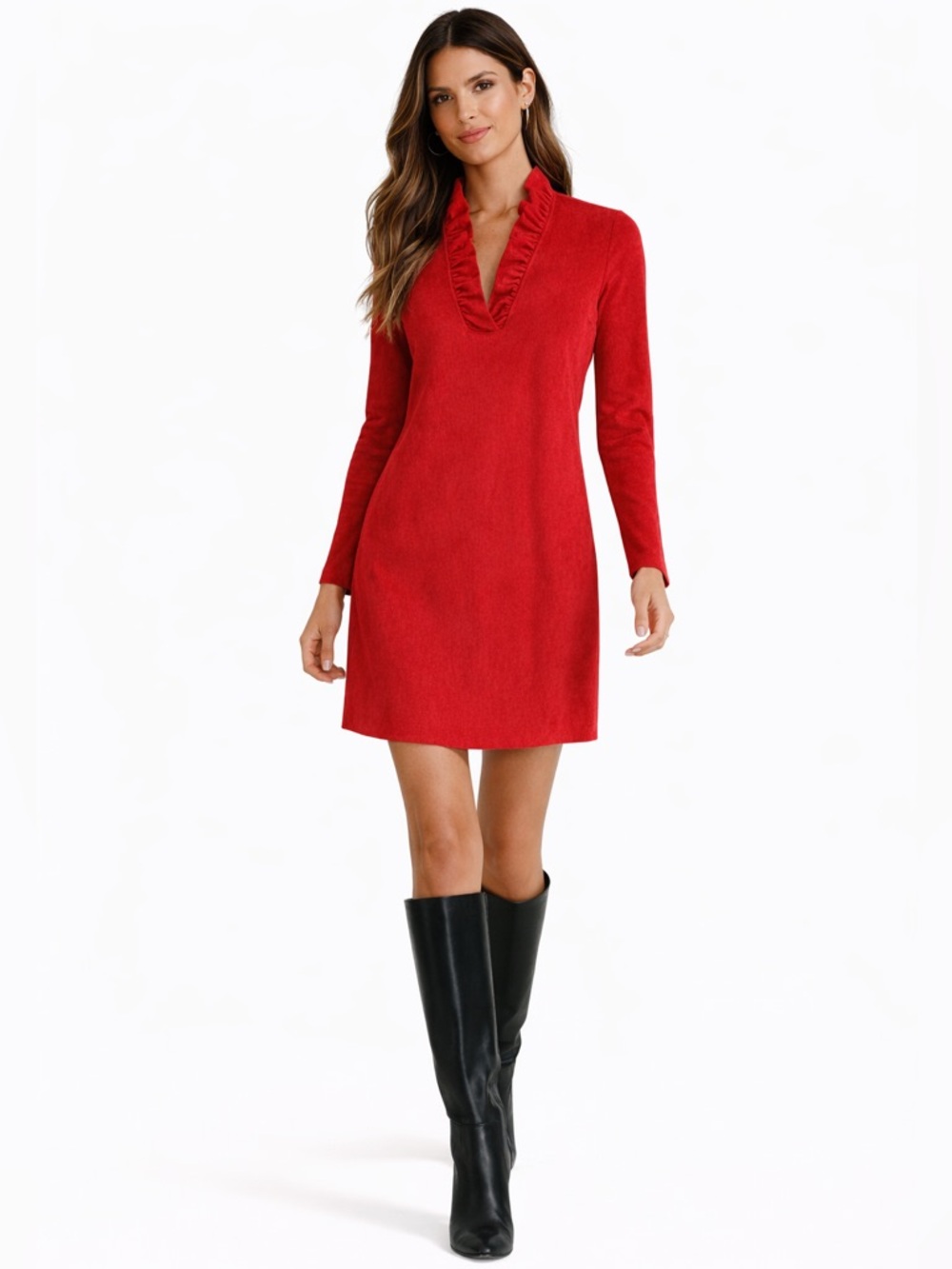 Tyler Böe Red Long Sleeve Midi Ruffle Collar Dress – Size XS